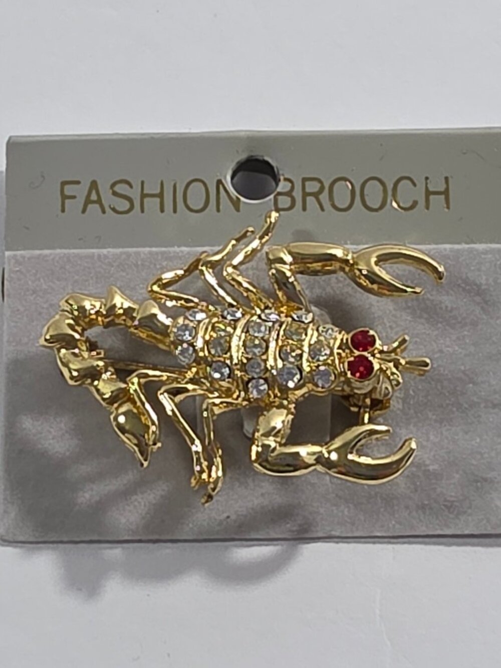 Gold Tone Rhinestone Scorpion Brooch Pin Red Eyes